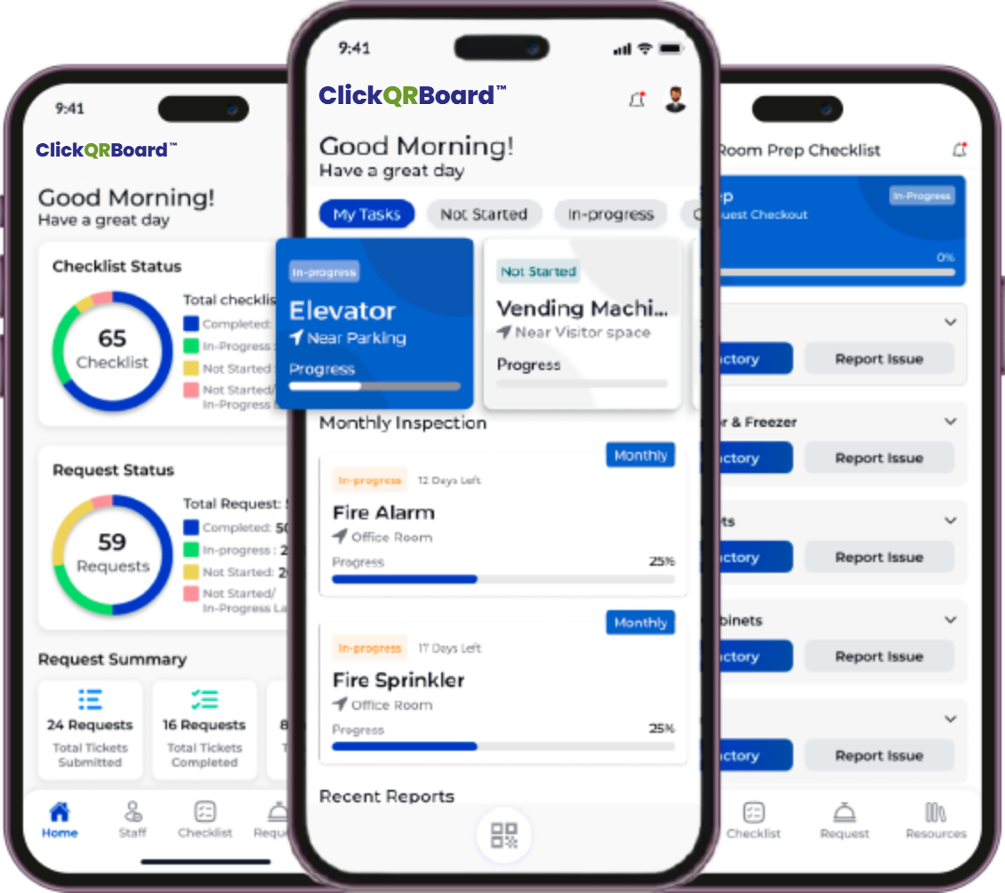 ClickQRBoard mobile app screens